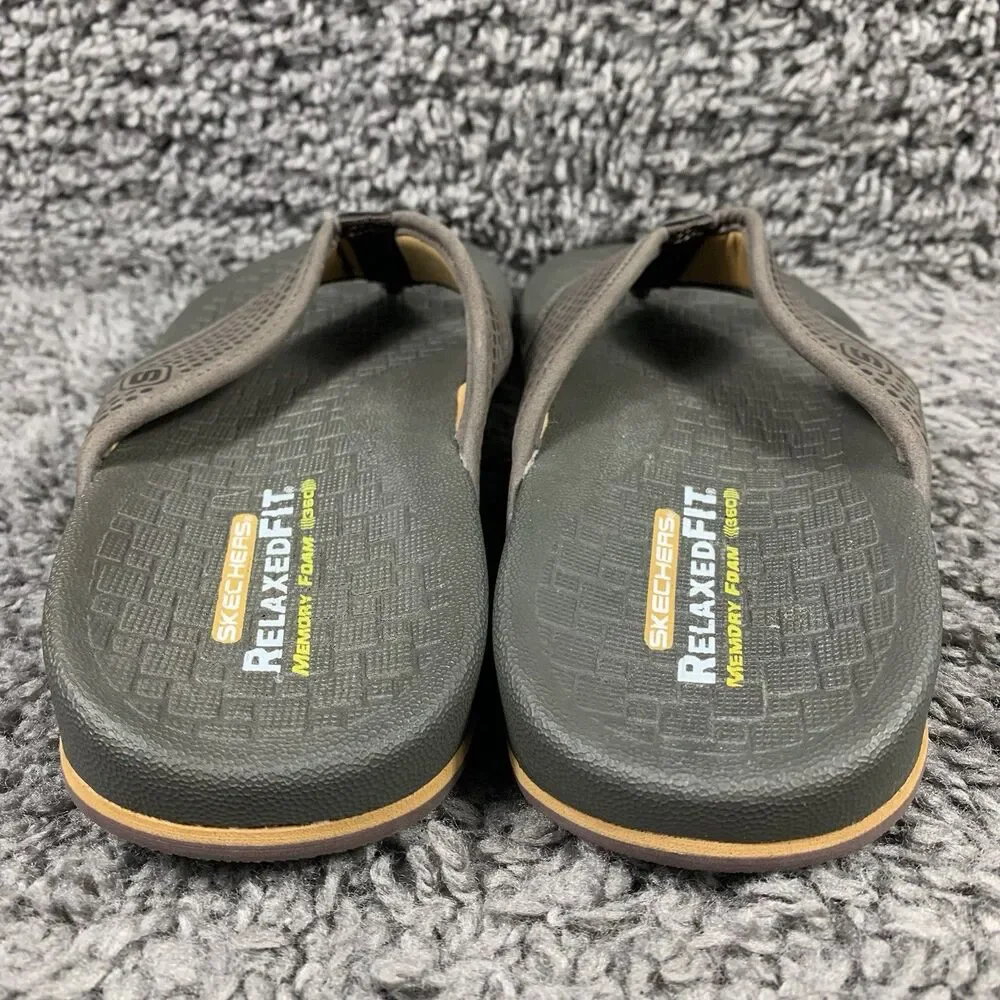 Skechers Flip Flops Sandals Mens 10 Relaxed Fit Memory Foam Brown Comfort